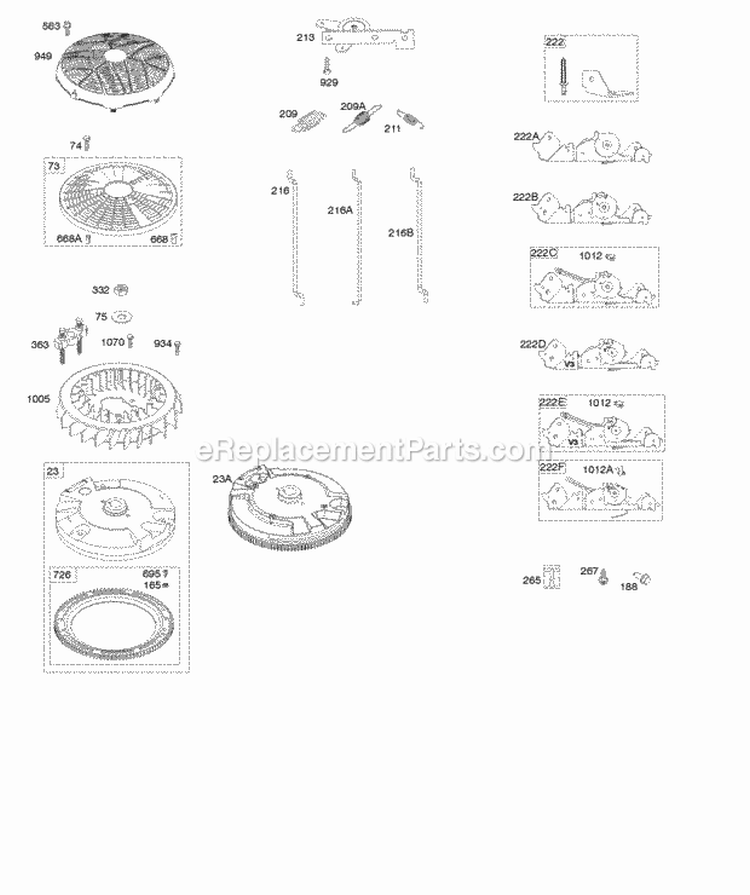 Flywheel Controls Diagram and Parts List for 40H777-0025-G5  Briggs and Stratton Engine
